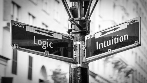 Street Sign, symbol for the Direction Way to Intuition versus Logic