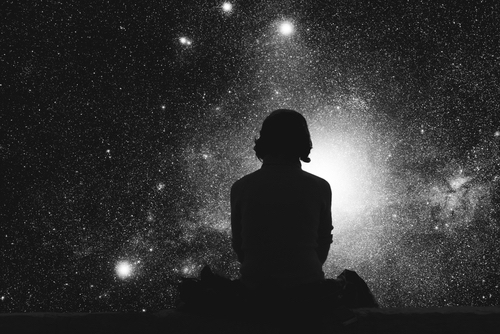 Girl watching the space. Stars.